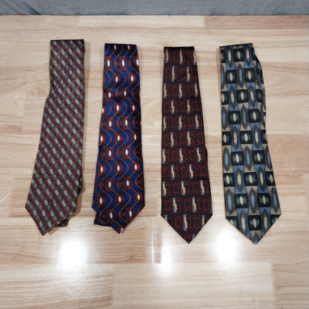 Keith Daniels Mens Neckties Lot of 4 Geometric Silk Multicolored